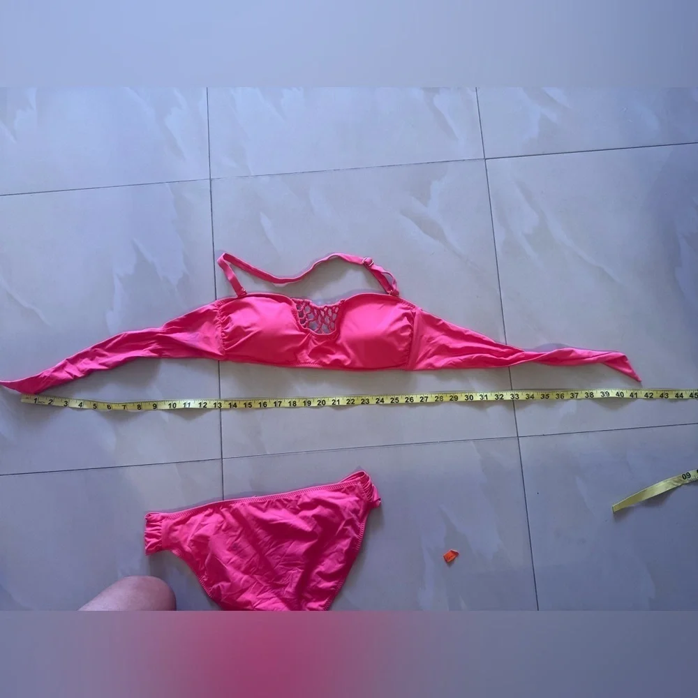Bikini Set Leilani swimsuit set strapless Tie top bikini button Hot pink 10
